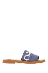 Denim blue linen blend Woody slippers -  | Wise