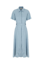 Powder blue viscose blend shirt dress -  | Wise