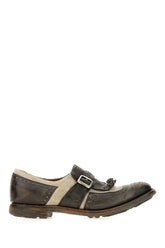 Two-tone leather and fabric Shanghai monk strap shoes -  | Wise