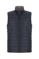 Midnight blue nylon reversible sleeveless down jacket -  | Wise
