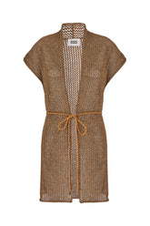 Brown polyester blend sleeveless cardigan -  | Wise
