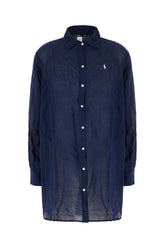 Navy blue cotton blend shirt dress -  | Wise