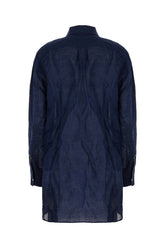 Navy blue cotton blend shirt dress -  | Wise