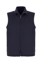 Navy blue stretch nylon reversible sleeveless jacket -  | Wise