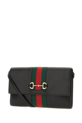 Black leather Horsebit Web shoulder bag -  | Wise