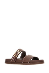 Chocolate leather Fendi Feel slippers -  | Wise