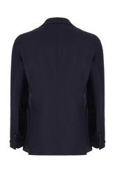 Navy blue stretch wool blazer -  | Wise