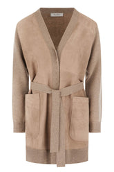 Cardigan tortora in misto lana e pelle scamosciata -  | Wise