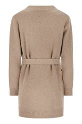 Cardigan tortora in misto lana e pelle scamosciata -  | Wise