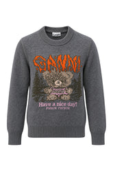 Maglione Ganni Grigio con Intarsio Orsetto -  | Wise
