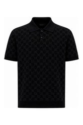 Black stretch viscose blend polo shirt -  | Wise