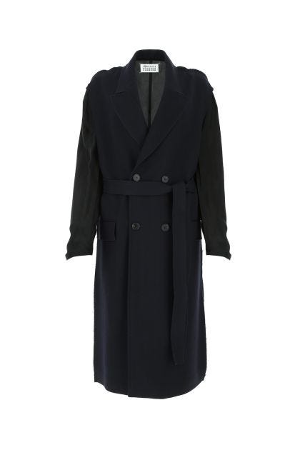 Two-tone cupro and wool blend coat