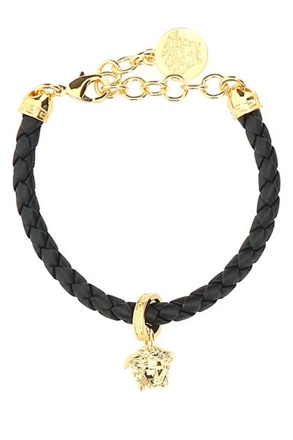 Two-tone leather and metal bracelet