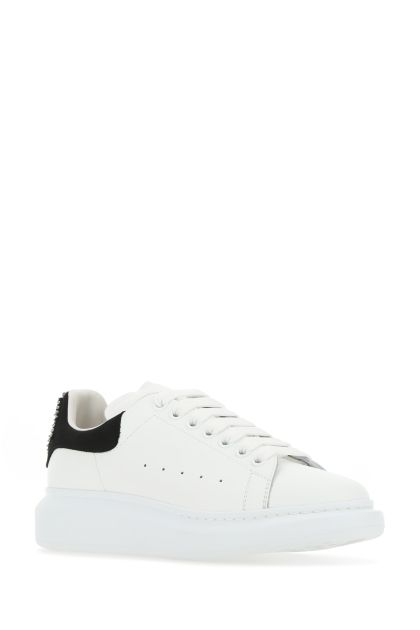 White leather sneakers with embellished suede heel
