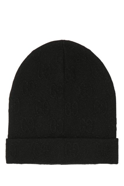 Black stretch acetate blend beanie hat