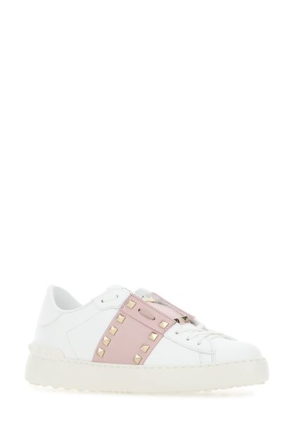 White leather Rockstud Untitled sneakers with antiqued pink band