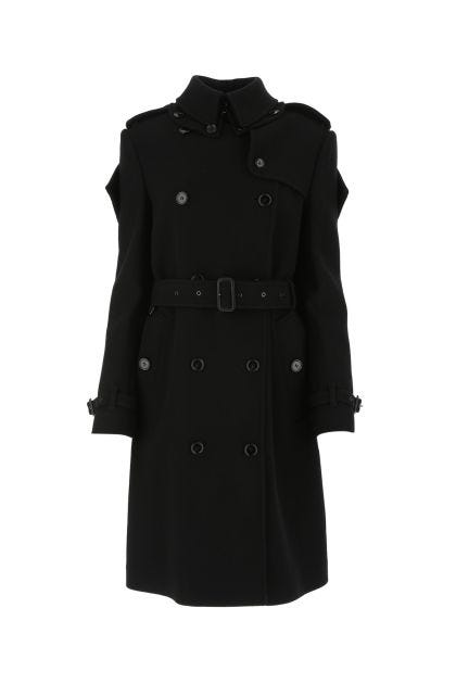 Black stretch cashmere blend trench coat