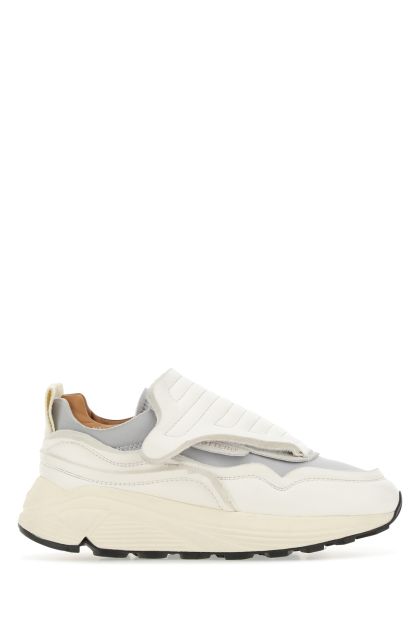 Two-tone leather and fabric sneakers 
