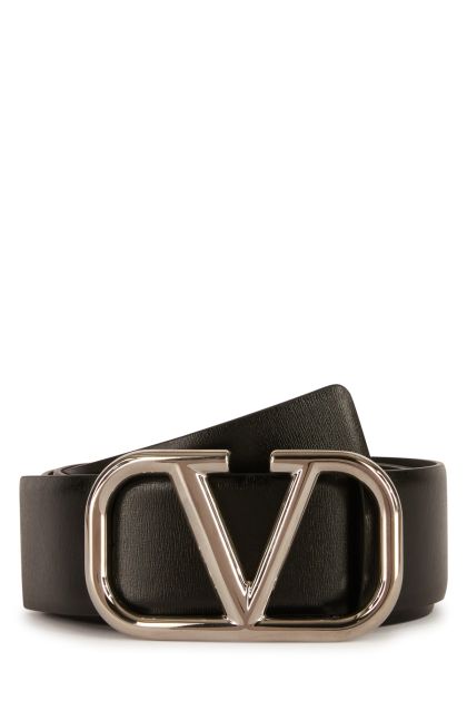Black leather VLogo belt