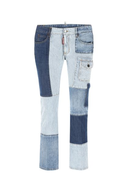 Multicolor stretch cotton Patchw Bell Bottom jeans