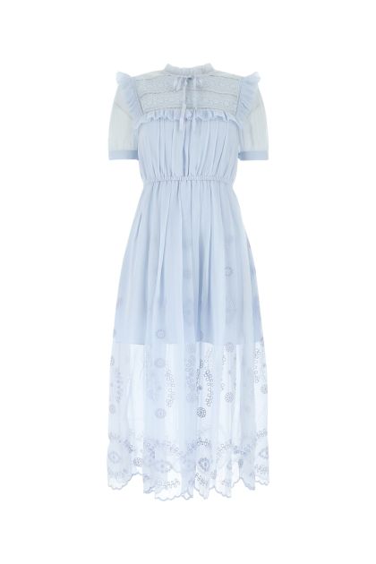Pastel light blue chiffon Broderie dress