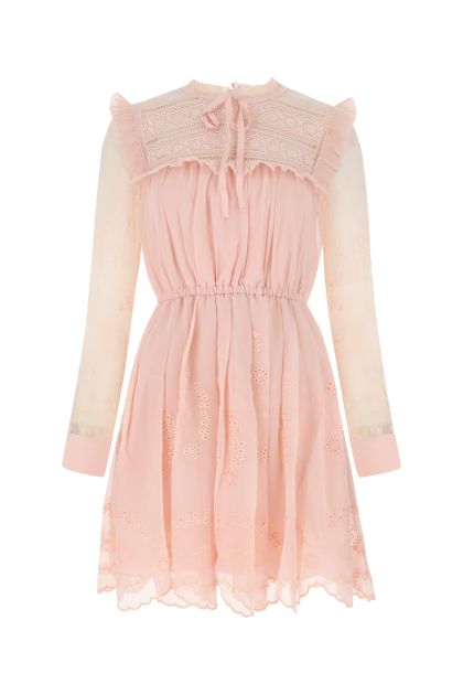 Pastel pink chiffon Broderie dress