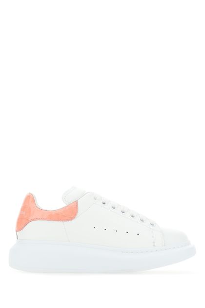 SNEAKERSWhite leather sneakers with salmon leather heel
