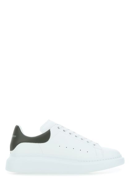 White leather sneakers with army green leather heel