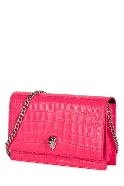Skull cross-body bag in fluo pink leather