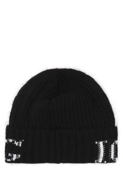 Black wool blend beanie hat