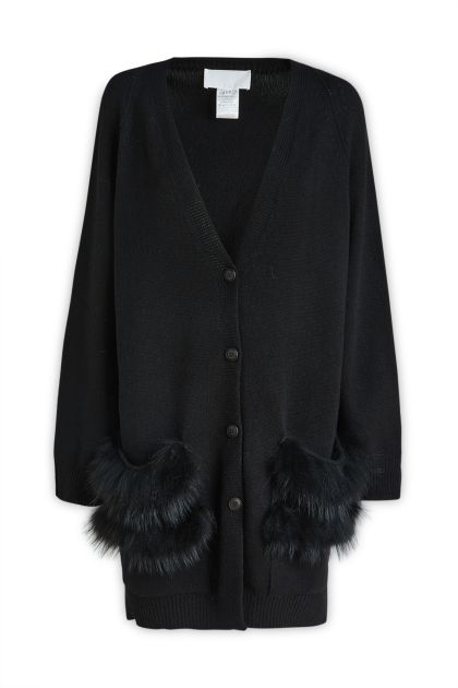 Oversized cardigan in black wool and cashmere
