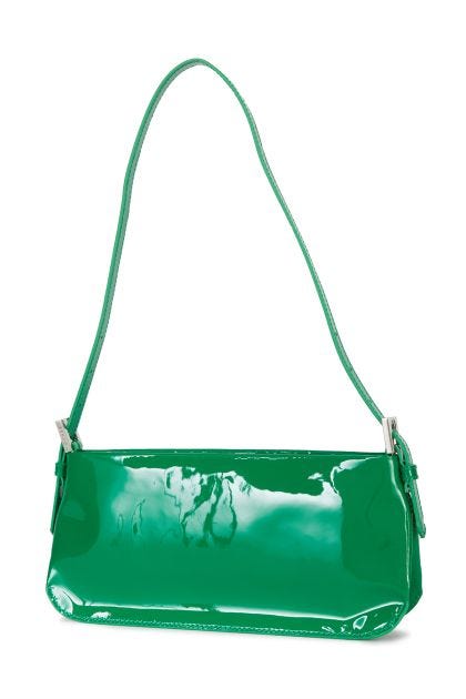 Dulce baguette bag in green shiny leather 