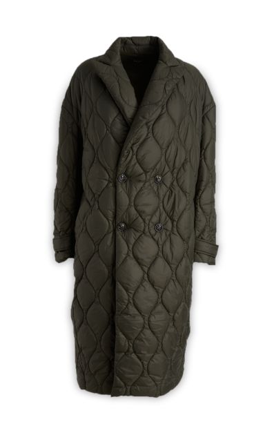 Oversized coat in olive green technical fabric