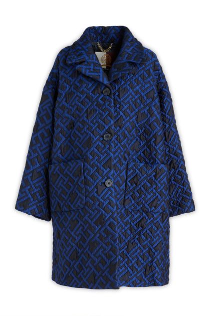 Quilted coat in royal blue nylon
