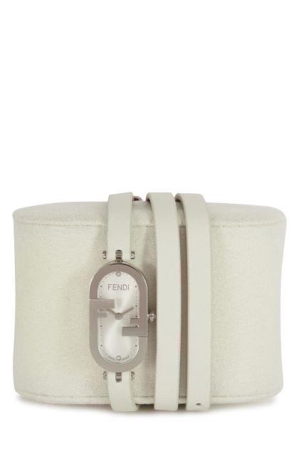 Watch with white leather strap