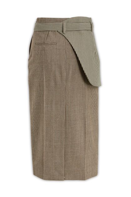 Midi skirt in cream-coloured houndstooth wool