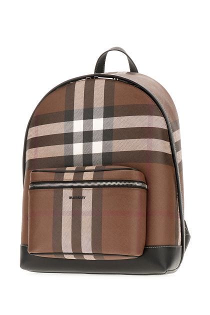 Backpack in brown leather and fabric
