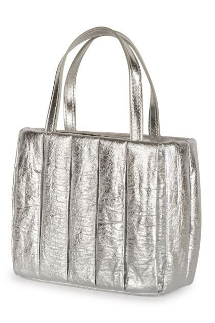 Handbag in metallic silver vegan leather
