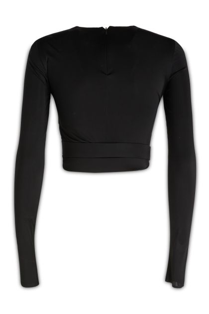 Short top in black stretch jersey