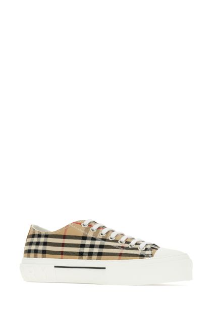 Low-top sneakers in white and archive beige cotton canvas