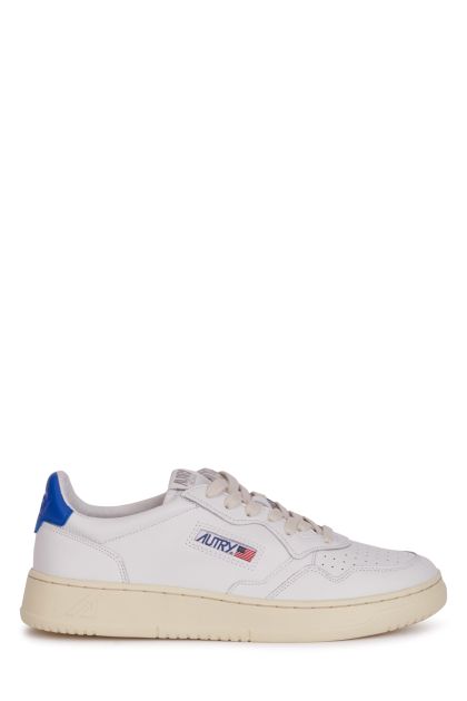 Low-top sneakers in white and blue leather