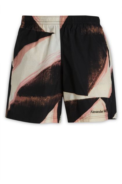 Ivory, black and pink nylon swim shorts