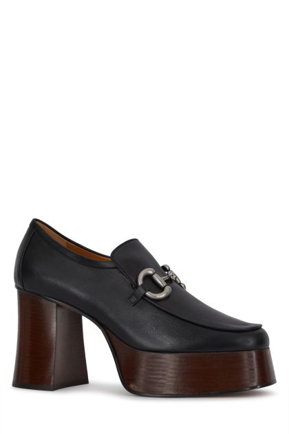 Black leather loafer with heel