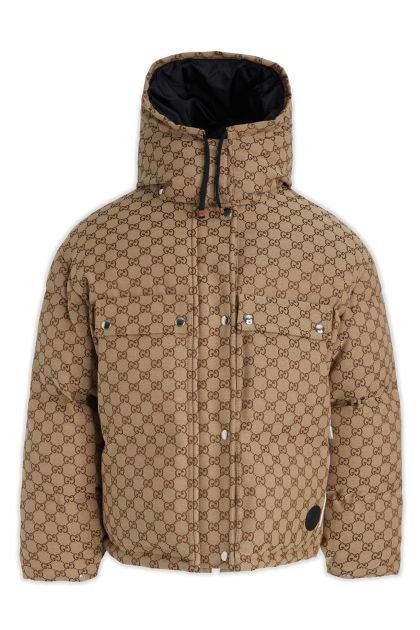 Short down jacket in camel-coloured and ebony-coloured cotton
