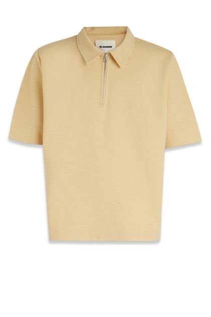 Oversized polo shirt in cream-coloured stretch cotton blend
