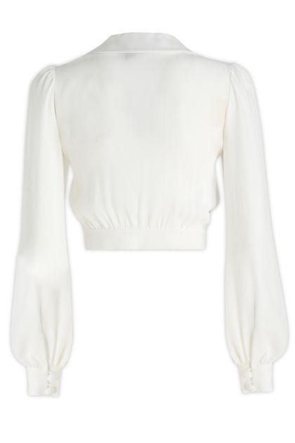 Cropped shirt in white silk charmeuse