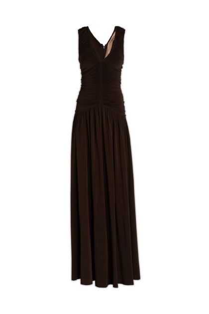 Long dress in brown stretch jersey
