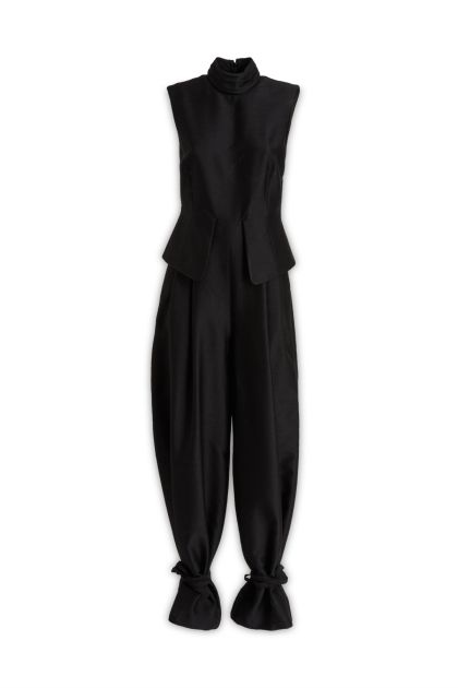 Jumpsuit in black wool and silk