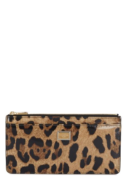 Large cardholder in animalier beige and brown leather