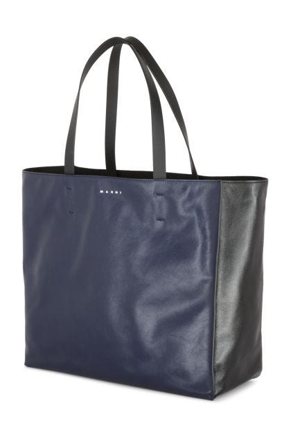 Shopping bag in black and navy blue leather